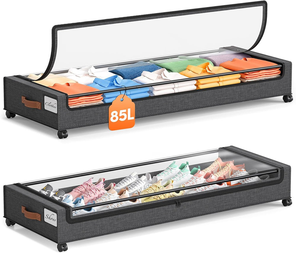 Yecaye 85 L Under Bed Storage with Wheels, 2 Pack Extra Large Under Bed Stora...