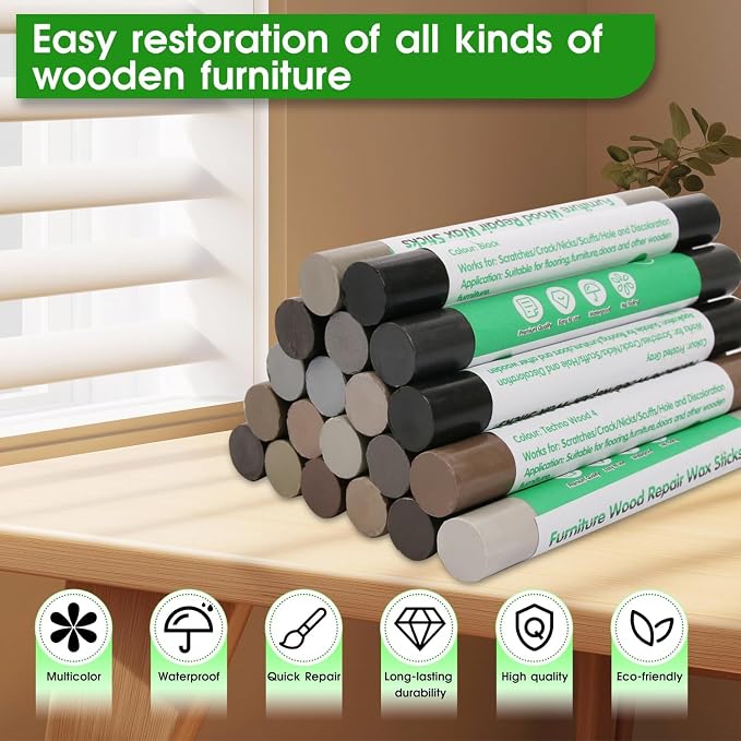 Furniture Markers Touch Up, 20 Colors Wood Filler Sticks, Wood Wax Crayons - Image 4