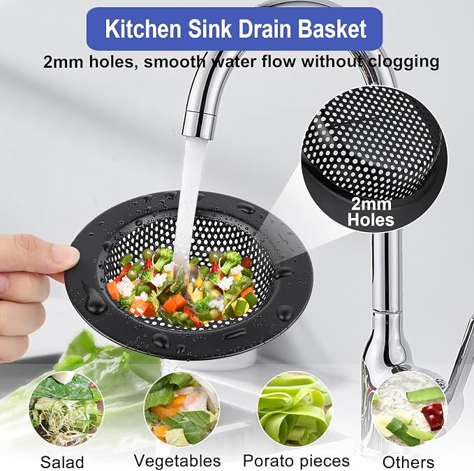 Kitchen Sink Drain Strainer 3 Pack Stainless Steel Sink Stopper, Anti-Clogging - Image 2