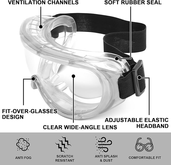 OXG 6 Pack Protective Safety Goggles Anti-Fog, Adjustable Chemical Splash Eye - Image 3