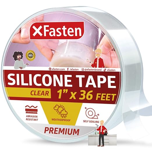 XFasten Self Fusing Silicone Tape Waterproof Clear – 1" x 36 Feet, Self by XFasten