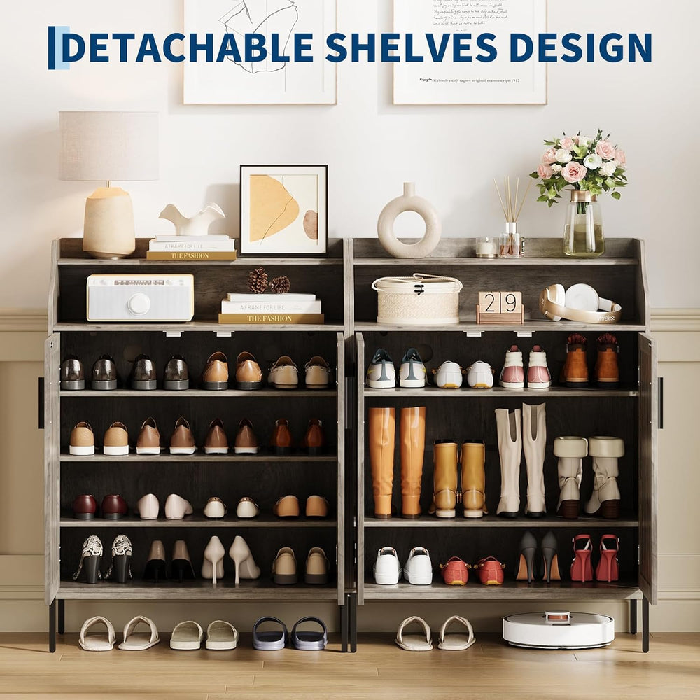 IDEALHOUSE Farmhouse Shoe Cabinet, 41" Shoe Cabinet with Doors and Shelv...