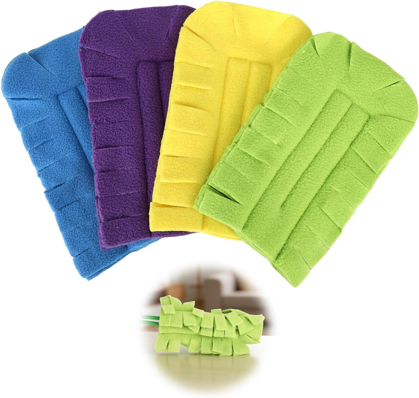 4pcs Reusable Duster Refills, 4 Color 360° Washable Heavy Duty Fleece Dusting Pads Cleaning Pads Replacement Accessories for Ceiling Fan Window Blinds Kitchen Car Interior (Handle Not Included)