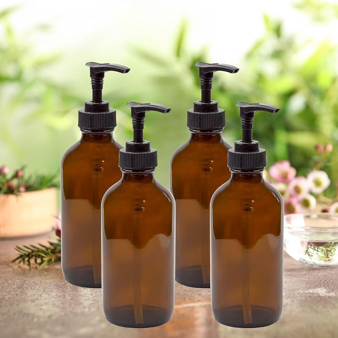 Cornucopia 8oz Glass Pump Bottles, Lotion Soap Dispensers w/Black Plastic Pumps - Image 3