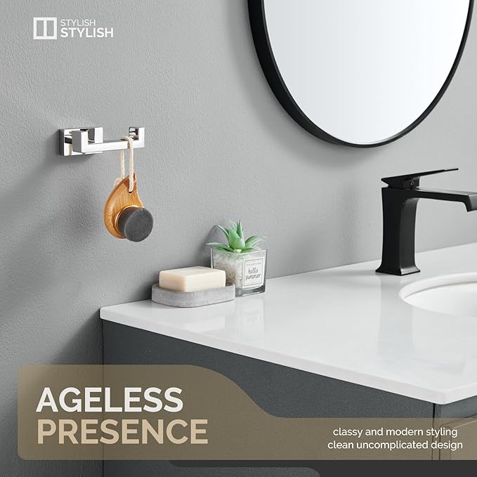 Angle Simple Bathroom Towel Hook, SUS 304 Stainless Steel Hand Towel Double Hook - Image 4