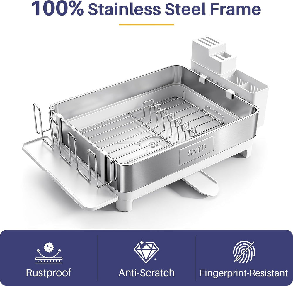 SNTD 304 Stainless Steel Dish Drying Rack for Small Kitchen Counter, White