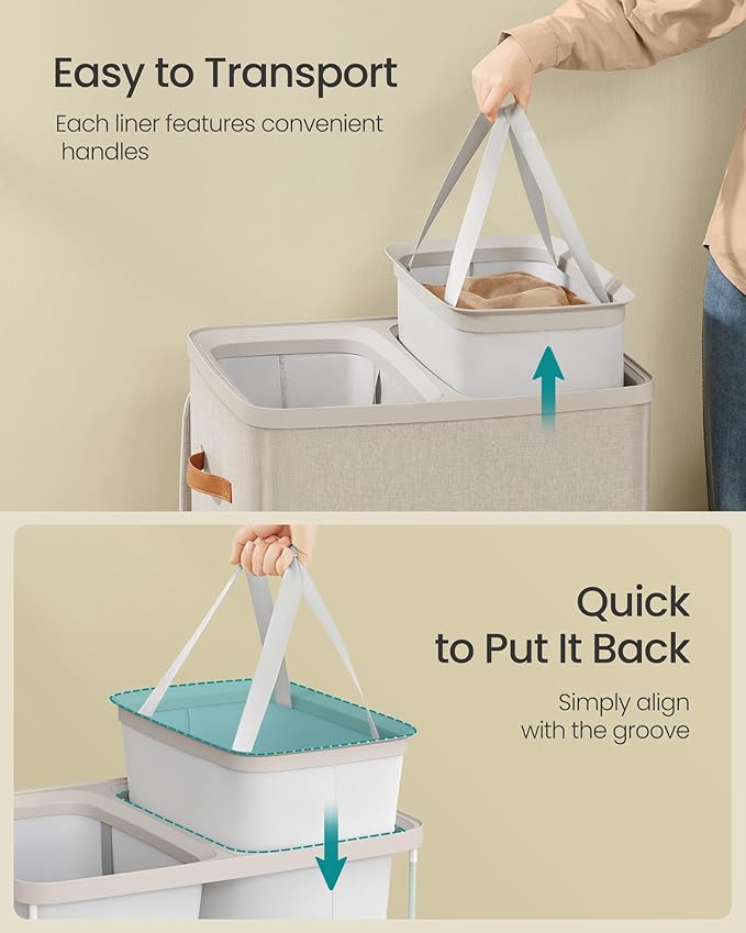 SONGMICS Laundry Basket, 44.9 Gal. Laundry Hamper, 2 Compartments, Easy Assembly - Image 6