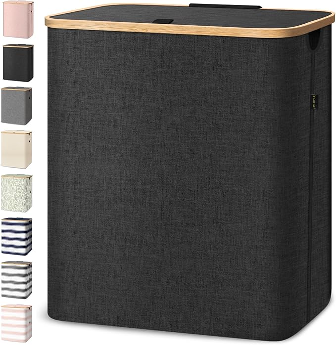 BALEINE Laundry Hamper with Lid, Tall Laundry Baskets with Bamboo Pull Handles by BALEINE