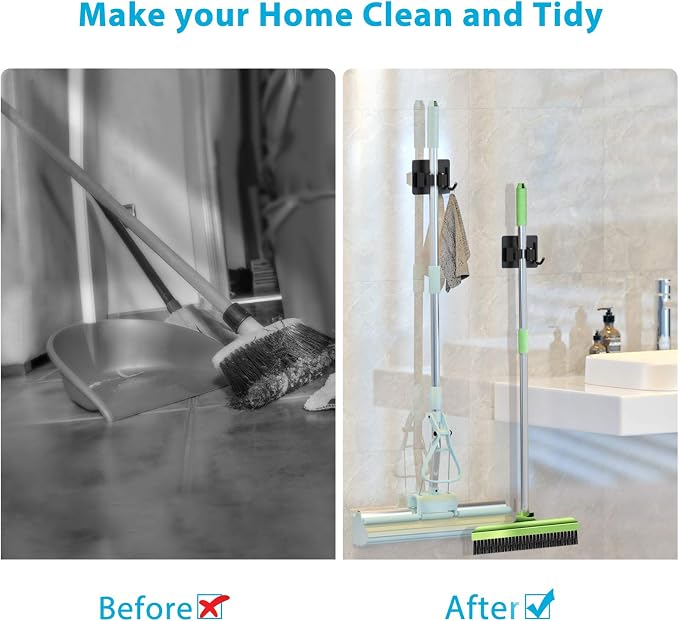 Mop Broom Holder No Drill, Mop Broom Organizer Wall Mounted Heavy Duty - Image 9