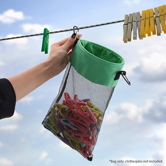 Mesh Clothespin Bag with Hooks Hanging Clothes Pin Bag with Drawstring Closure - Image 5