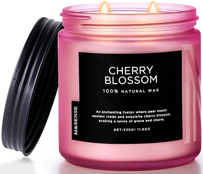 M&SENSE Cherry Blossom Scented Spring Candle, 70 Hours Long Lasting Soy Wax by MSENSE