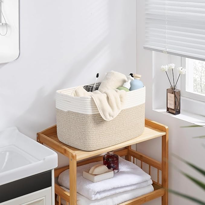 Shelf Baskets for Organizing, Woven Storage Basket for Shelves, Cotton Rope - Image 4