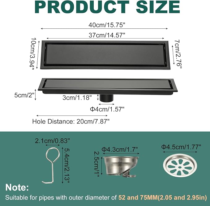 uxcell Rectangular Shower Drain, Brushed 304 Stainless Steel Odor-Proof Floor - Image 2