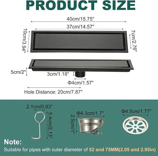 uxcell Rectangular Shower Drain, Brushed 304 Stainless Steel Odor-Proof Floor - Image 2