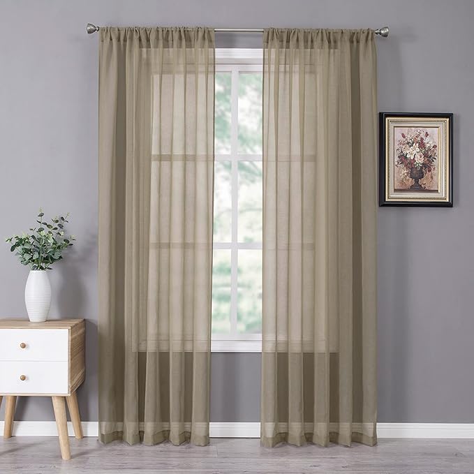 Tollpiz Sheer Curtain Linen Textured Bedroom Curtains Sheer Light Filtering Rod by Tollpiz