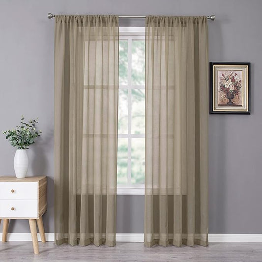 Tollpiz Sheer Curtain Linen Textured Bedroom Curtains Sheer Light Filtering Rod by Tollpiz