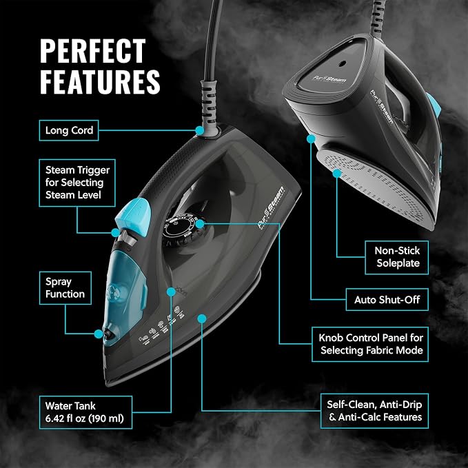 PurSteam Professional 1250W Steam Iron | Powerful Steamer - Image 7
