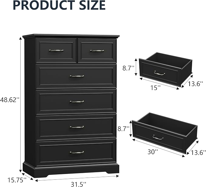 6 Drawer Dresser for Bedroom, Rustic Farmhouse Dresser - Image 2