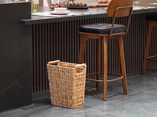 6 Gallon Wicker Trash Can with Wooden Handle, Wicker Waste Basket - Image 6