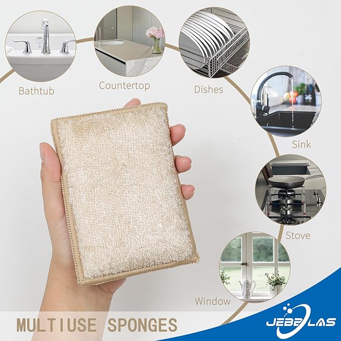 JEBBLAS 8Pack Bamboo Natural Kitchen Sponges Dish Sponge Cleaning Sponge Heavy - Image 2