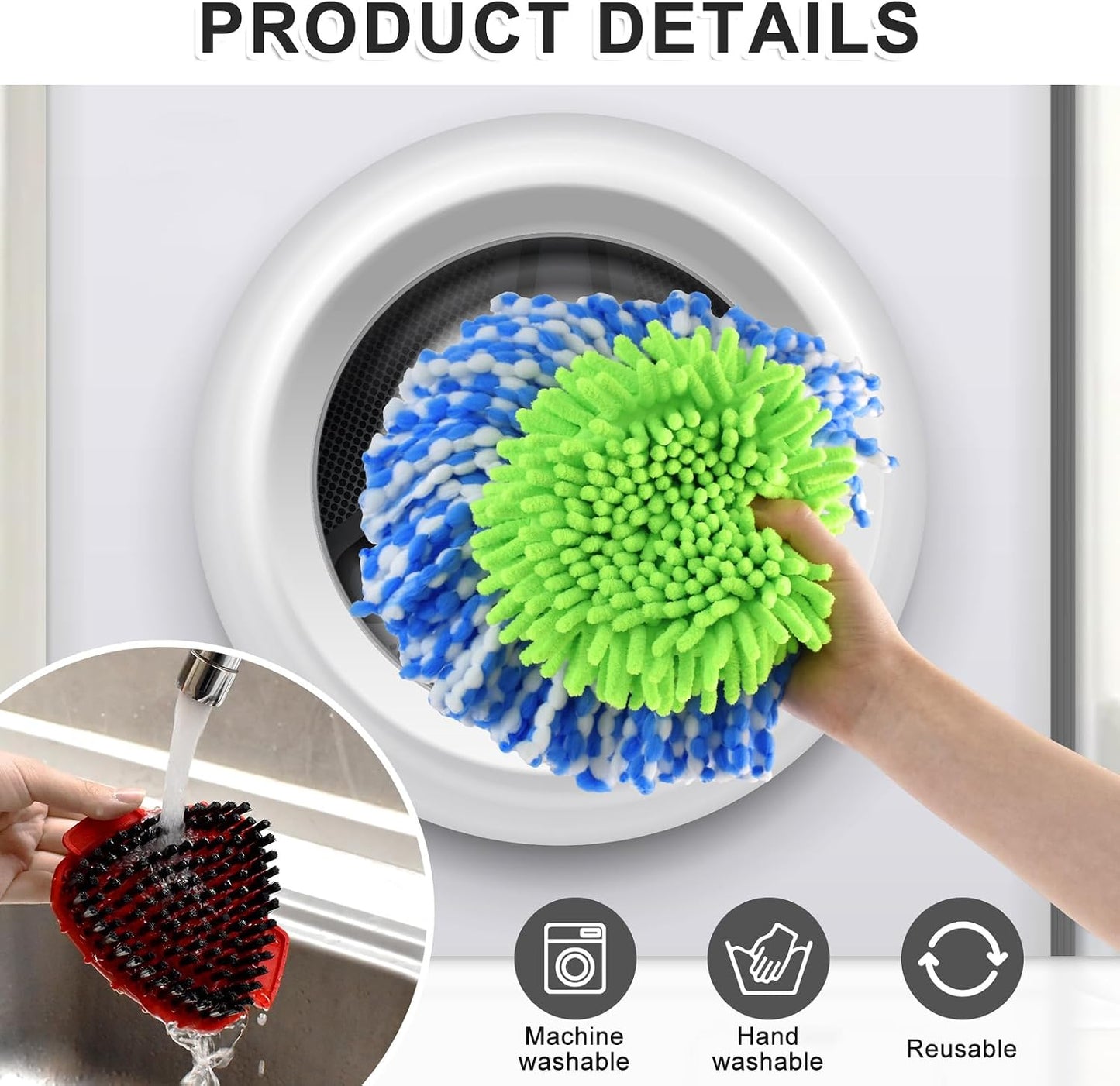 Mop Head Replacement for O Cedar, Spin Mop Replacement Head for Ocedar Easywring 2 Tank System, Mop Heads Includeds 3 Mop Replacement Heads, 2 Spin Scrub Brush, 1 Base & 1 Chenille Pad