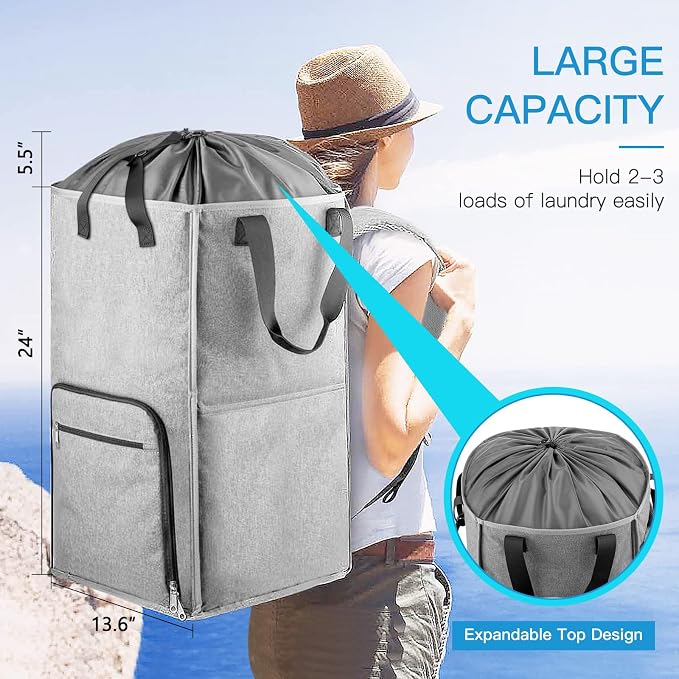 Laundry Backpack Bag, Bukere Extra Large 2 in 1 Laundry Hamper Basket - Image 2