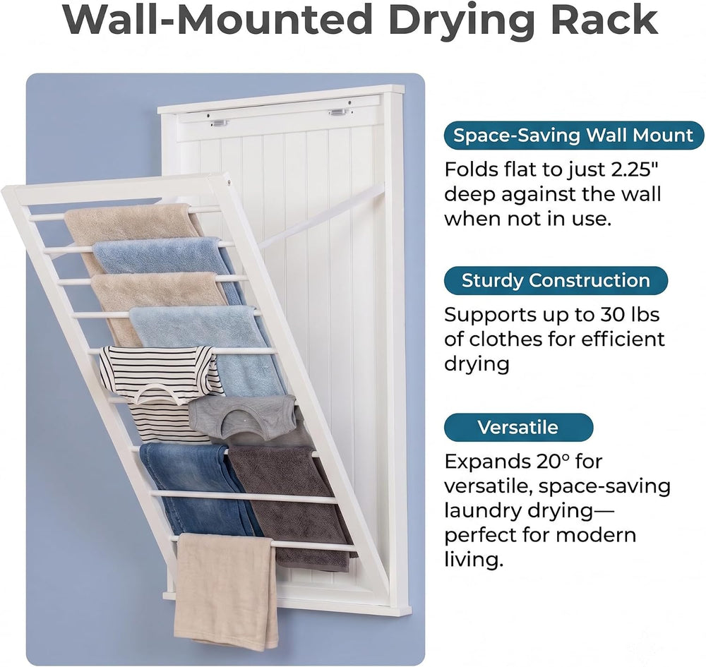 Honey-Can-Do Wall-Mount Wooden Clothes Drying Rack, 30 lb, White