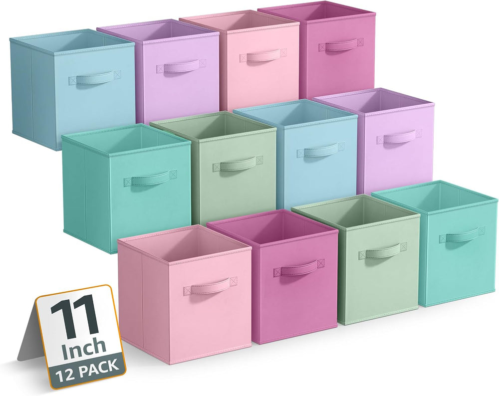 Sorbus Fabric Storage Cubes, 12 Pack (11 Inch, Multi Pastels 2)