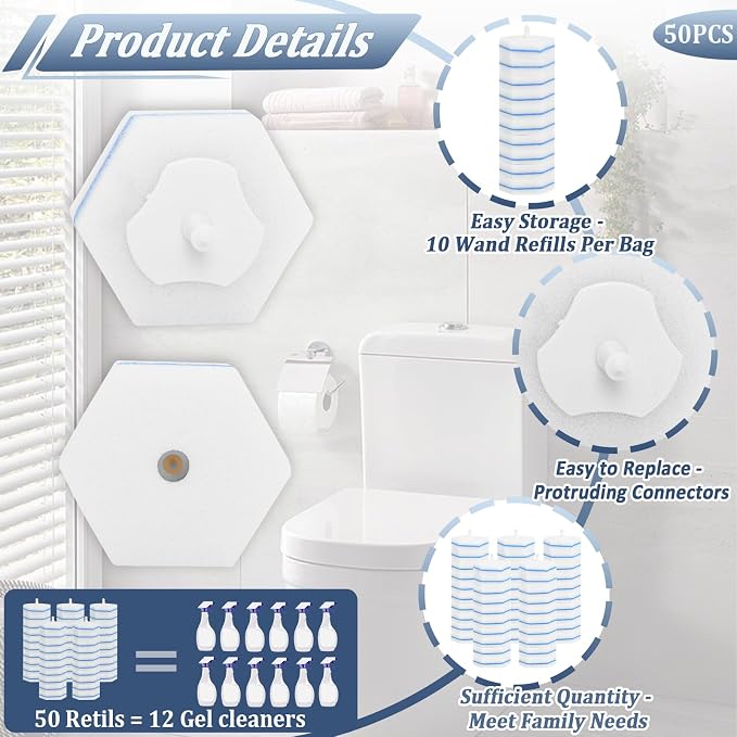 Disposable Toilet Bowl Wand Refills, Wand Replacement Head - Image 2