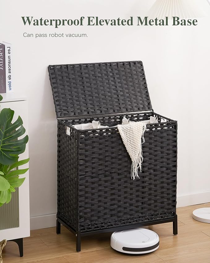 Laundry Hamper with Lid 132 L, Clothes Hamper with Lid, Handwoven Rattan - Image 2