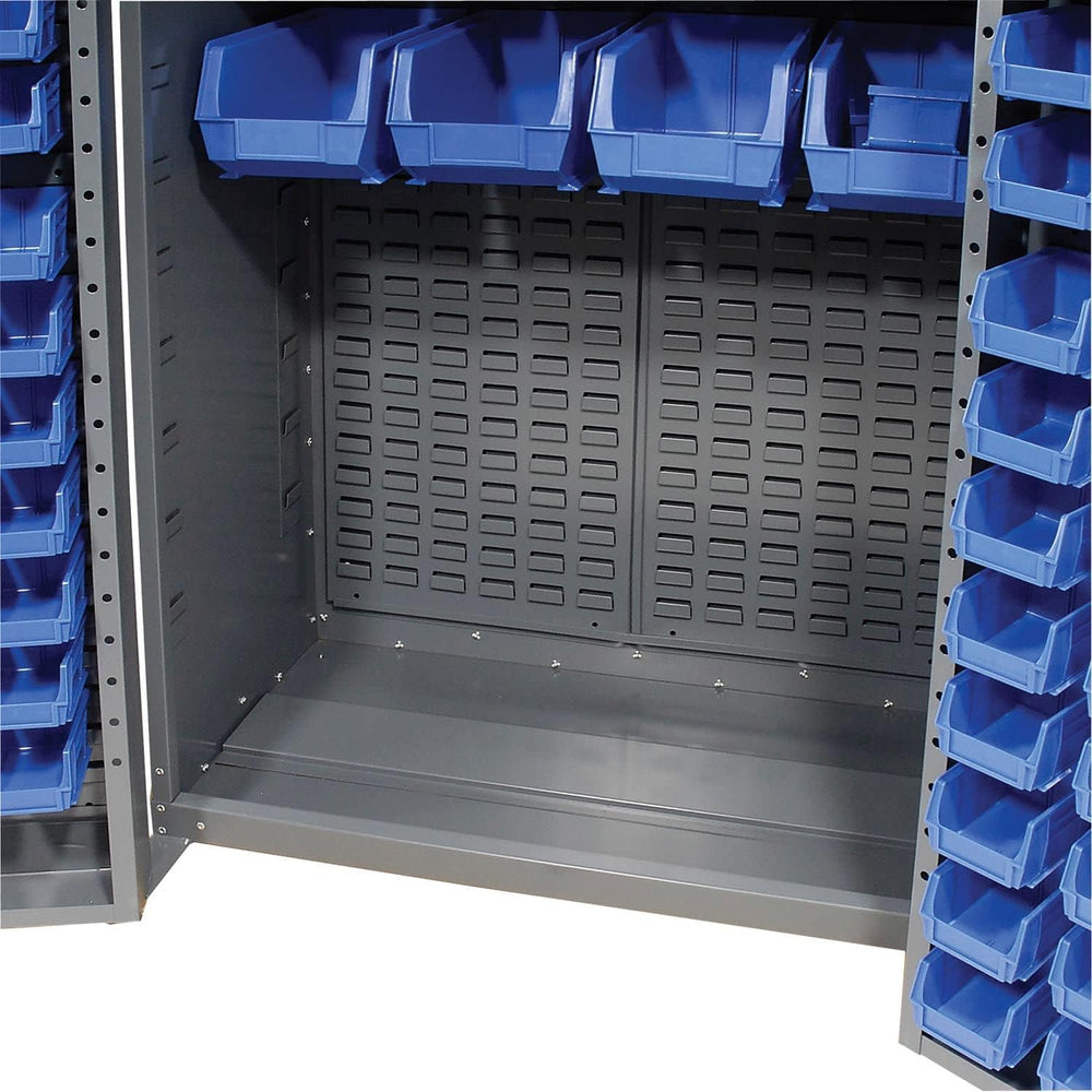 Global Industrial Deep Door Bin Cabinet, Includes 132 Blue Plastic Bins