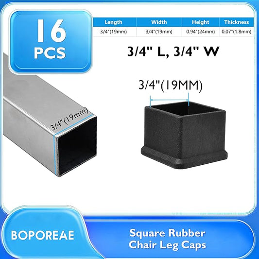 16 Pcs 3/4" x 3/4" Square Rubber Chair Leg Caps, PVC Table Leg Covers, Flexible - Image 2