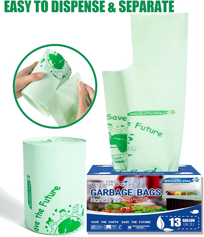 13 Gallon Compostable Trash Bags, Compost Bags Tall Kitchen Trash Bags - Image 7