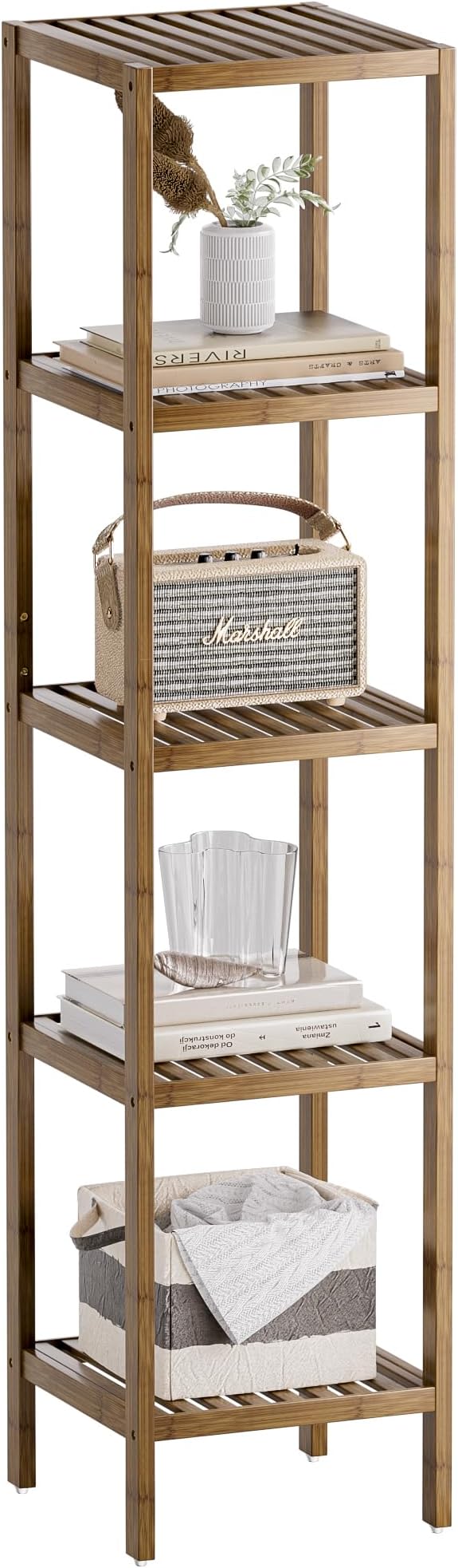 SMIBUY Bathroom Storage Shelf, 5-Tier Bamboo Rack Organizer by SMIBUY