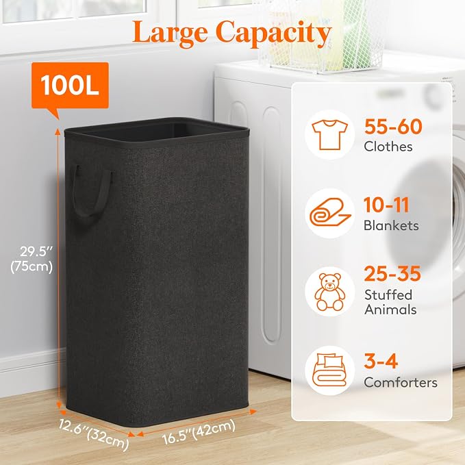 Lifewit 100L Large Tall Laundry Hamper, Collapsible Laundry Basket - Image 2