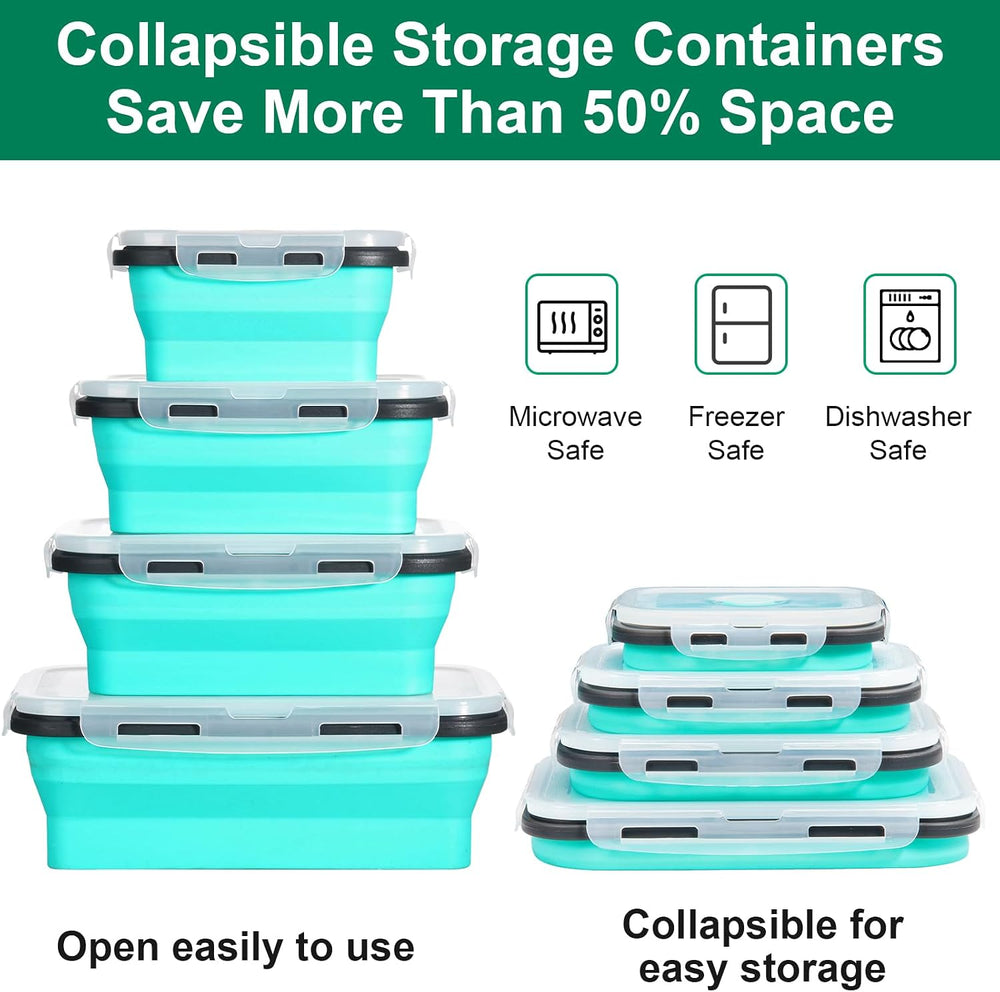 Sudaya 8 Pack Collapsible Food Storage Containers With Lids, Collapsible Stor...