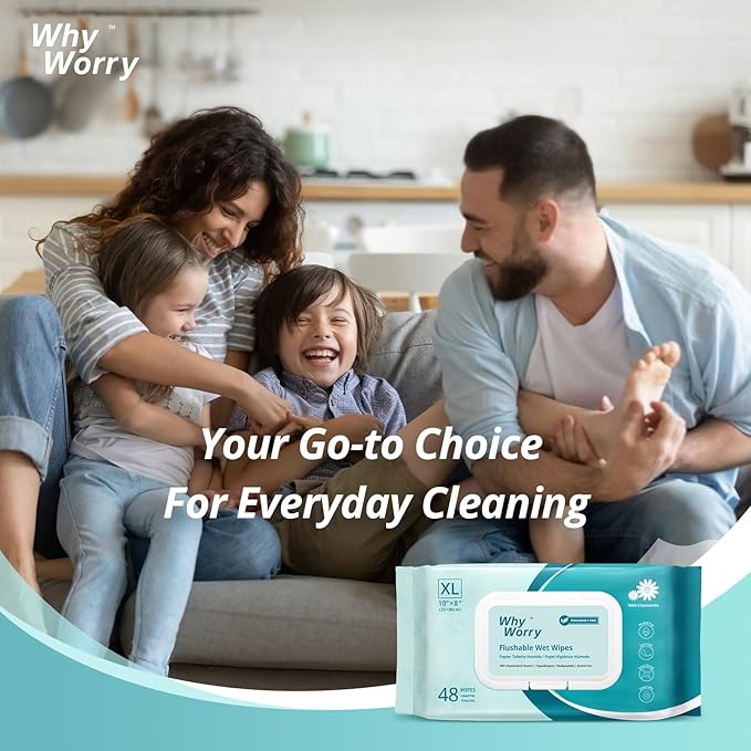 WhyWorry Flushable Wipes for Adults, Extra Large 8"x10" Butt Wipes for Toilet & - Image 7