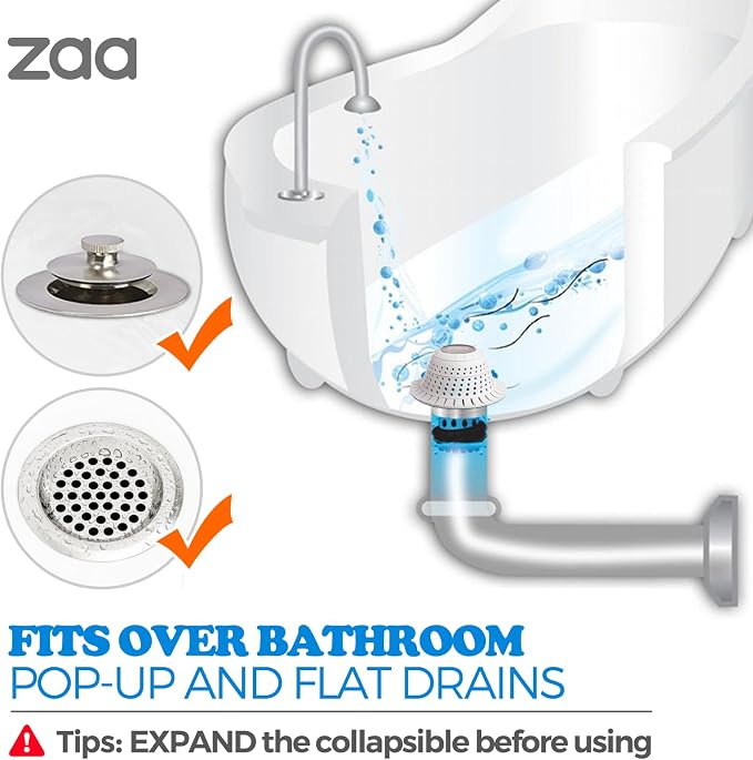 zaa Bathtub Drain Hair Catcher, Silicone Collapsible 1 Pack Drain Protector - Image 3