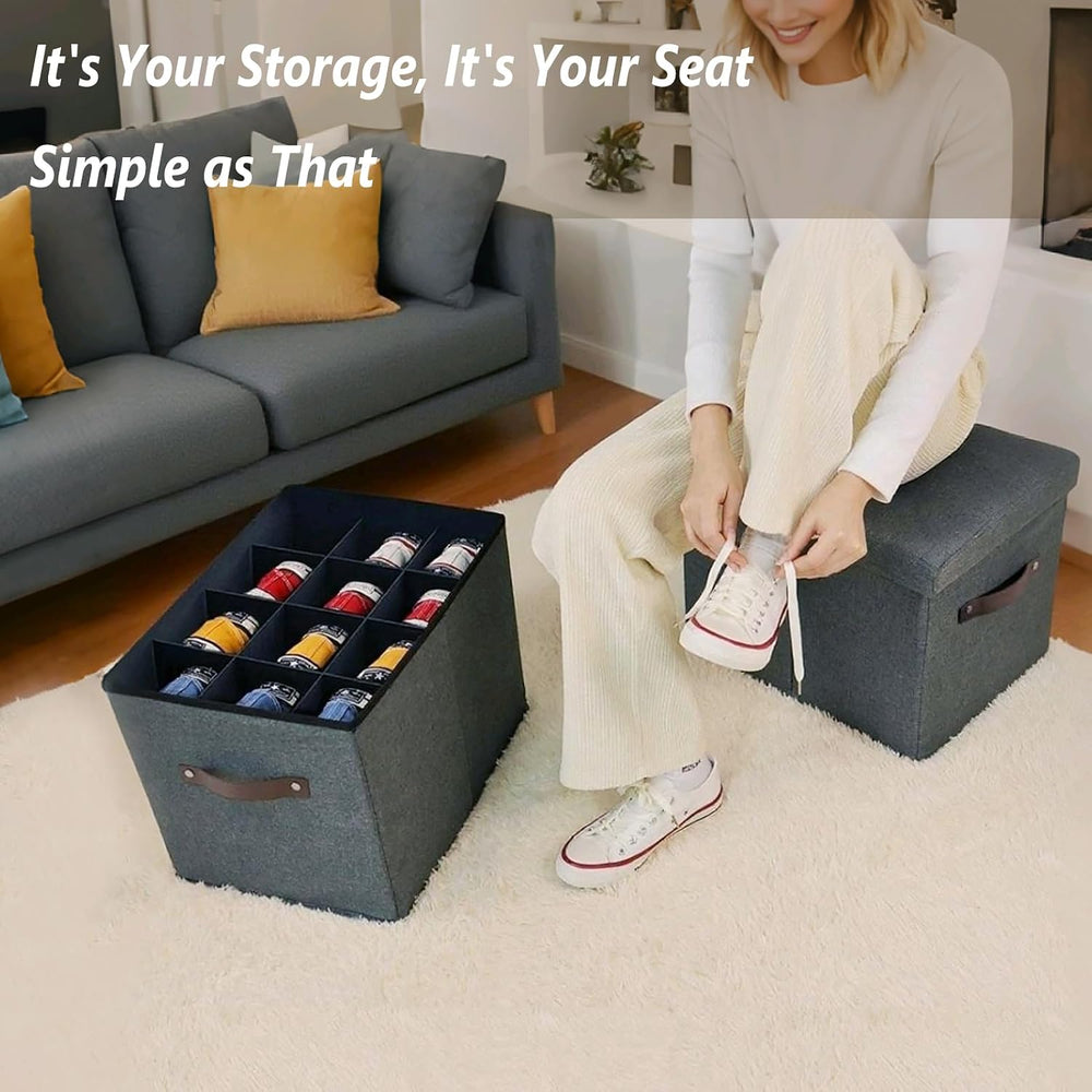 Adjustable Dividers Storage Ottoman Shoe Organizer Box for Closet,2 Pack