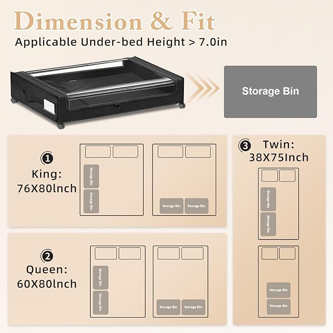 Under Bed Storage with Wheels 2-Pack，Under Bed Storage Containers XXL，Underbed - Image 6