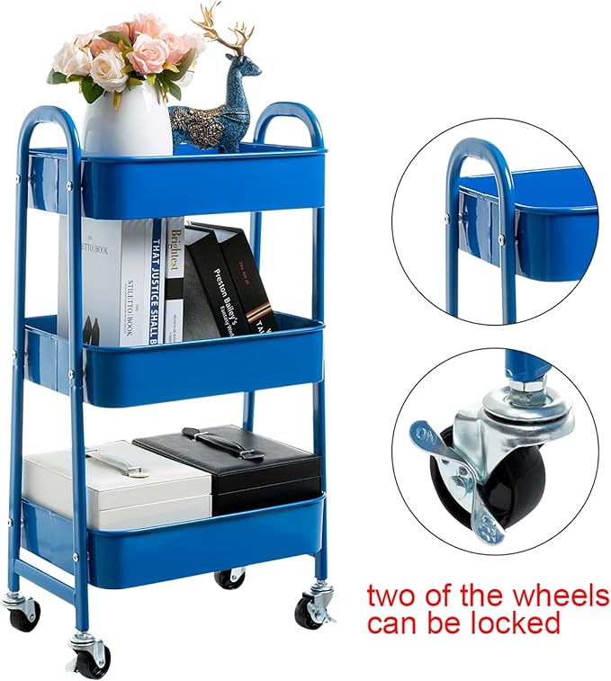 AGTEK Makeup Cart, Movable Rolling Organizer Cart, 3 Tier Metal Utility Cart - Image 5