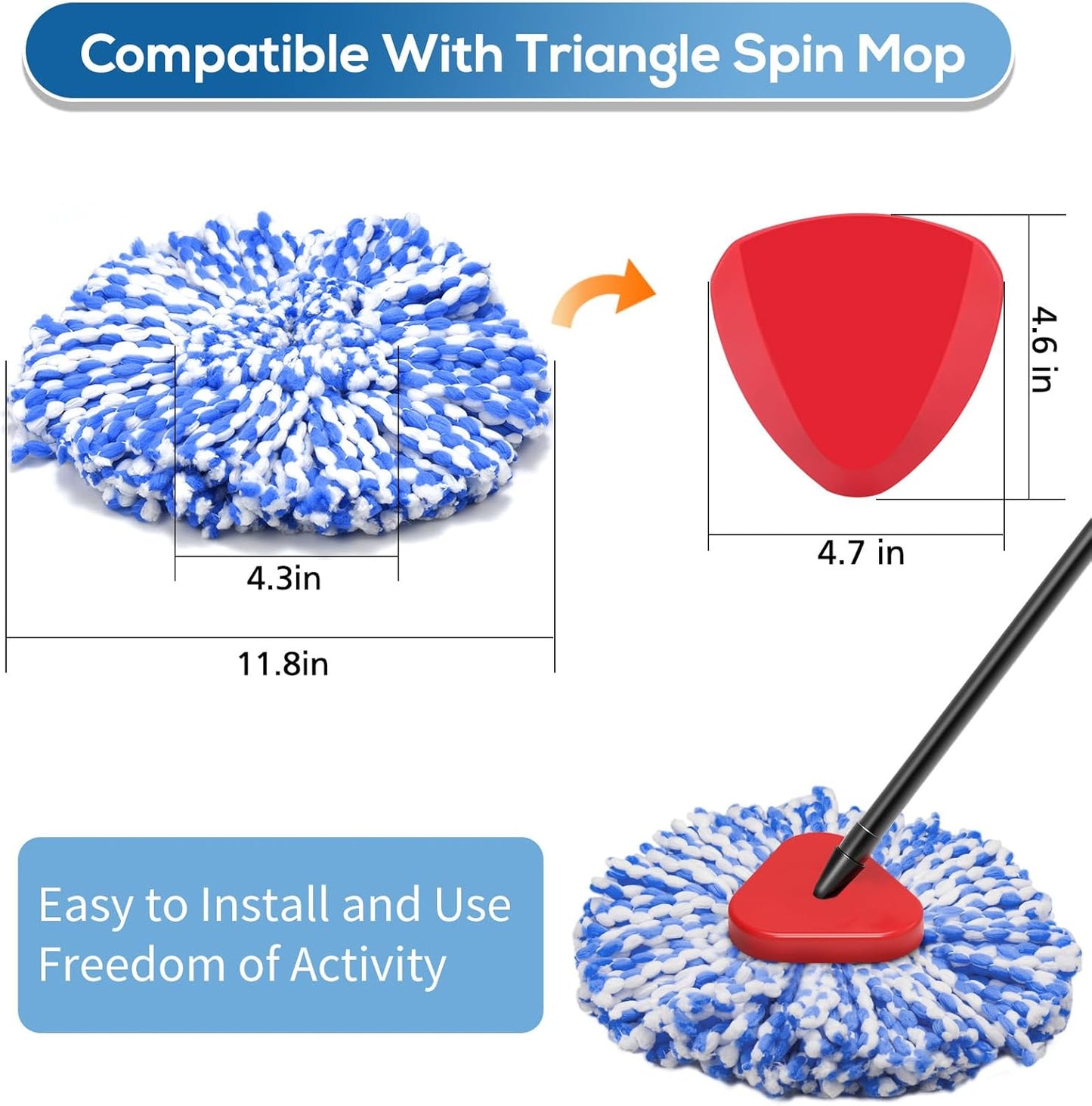4 Pack RinseClean Spin Mop Replacement Head Spin Mop Refills Compatible with O Ceda RinseClean Dual System, Microfiber Mop Easy Cleaning Floor Head Mo-p for Floor Cleaning RinseClean 2 Tank System