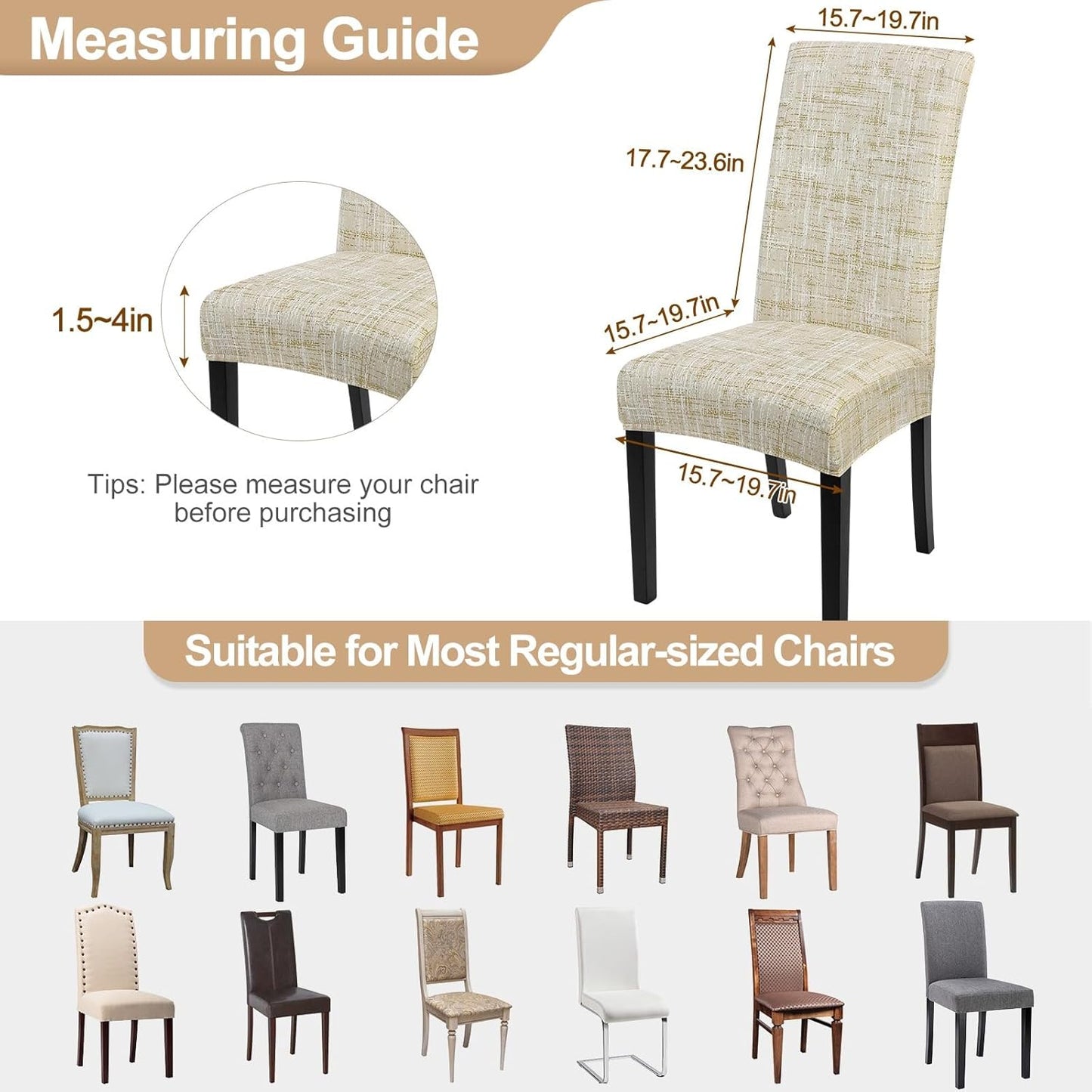 SearchI Dining Room Chair Covers Set of 6, Stretch Printed Parsons Chair Slipcovers Removable Washable Kitchen Chair Protector Cover for Dining Room, Hotel, Ceremony (Flaxen Print)