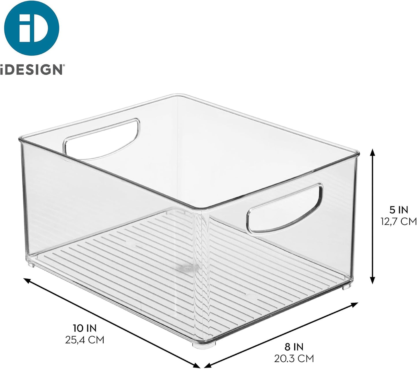 iDesign Stackable Clear Plastic Bin with Handles, 2-Pack | Kitchen Organizers and Storage, For Fridge and Pantry
