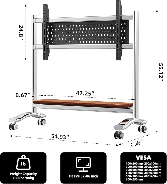 Stainless Steel Art Rolling TV Cart, Mobile TV Stand - Image 3