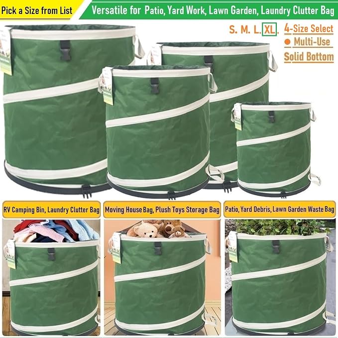 46-Gallon Collapsible Trash Can Hard-Shell Bottom Yard Garden Bag - Image 3