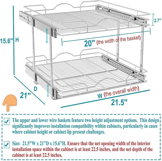 OCG 2 Tier Pull Out Cabinet Organizer, Pull Out Drawers - Image 2