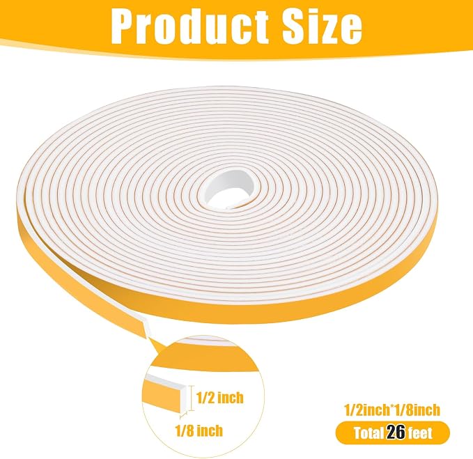 26Feet Weather Stripping Seal for Door Window, High Density Foam Tape, - Image 2