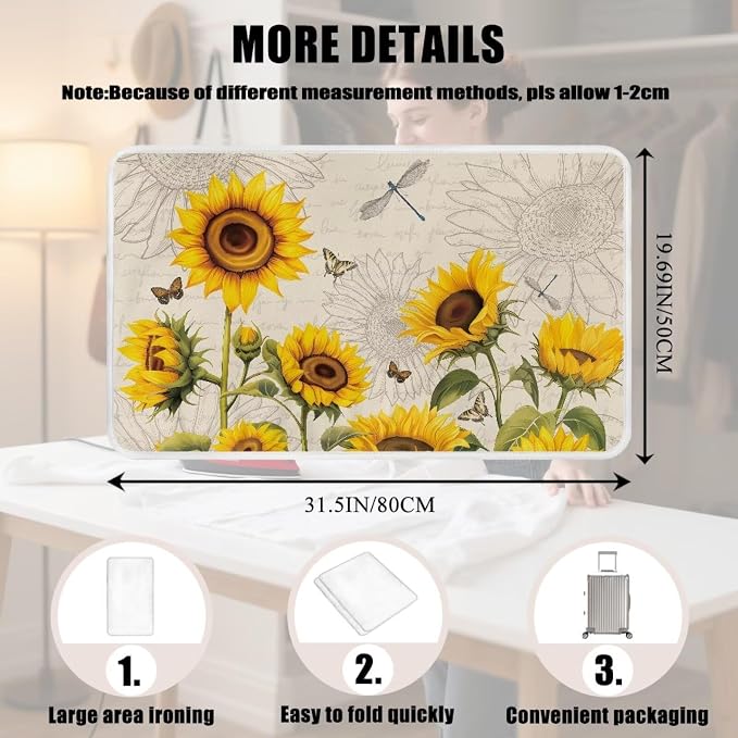Sunflower Ironing Mat Pad for Table Portable Travel Iron Blanket Vintage - Image 7