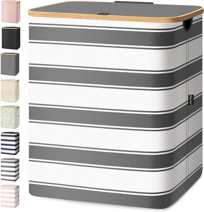BALEINE Laundry Hamper with Lid, Tall Laundry Baskets with Bamboo Pull Handles by BALEINE